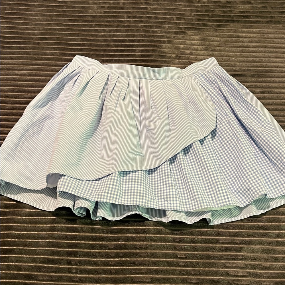 Gingham and pinstriped full mini skirt new